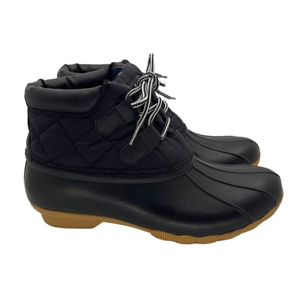 SKECHERS Hampshire Ridge Mid Quilted Lace Up Duck Rain Boot Size 7 Black 44395